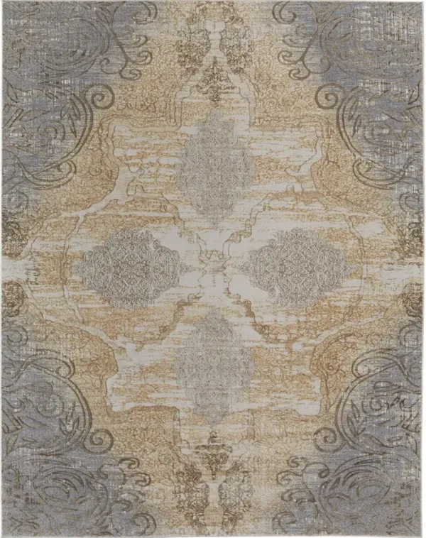 12' x 15' Floral Power Loom Area Rug - Silver Tan And Gray