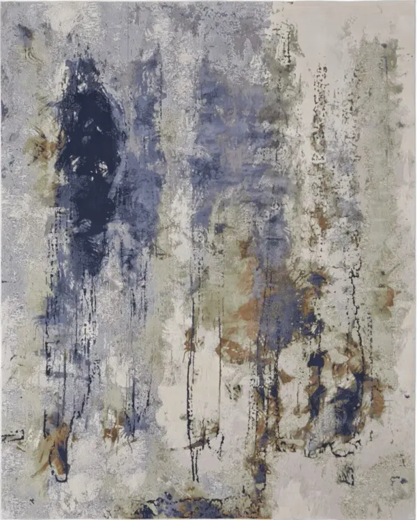 9' x 12' Abstract Power Loom Area Rug - Blue Orange And Ivory