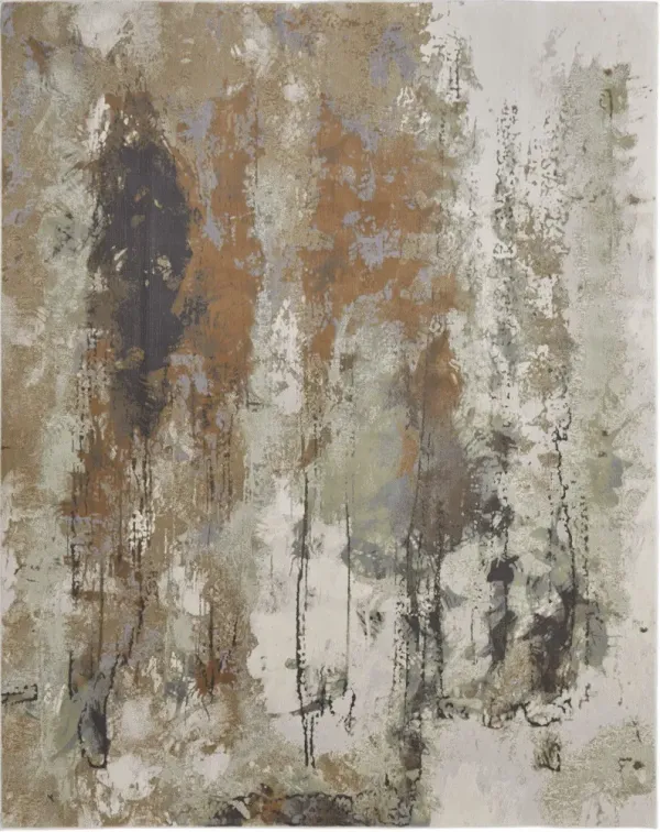 9' x 12' Abstract Power Loom Area Rug - Orange Purple And Green