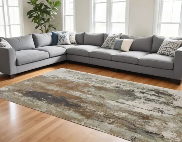 12' x 15' Abstract Power Loom Area Rug - Orange Purple And Green