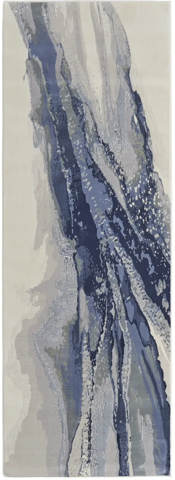 8' Abstract Power Loom Polypropylene Runner Rug - Blue Gray And Ivory