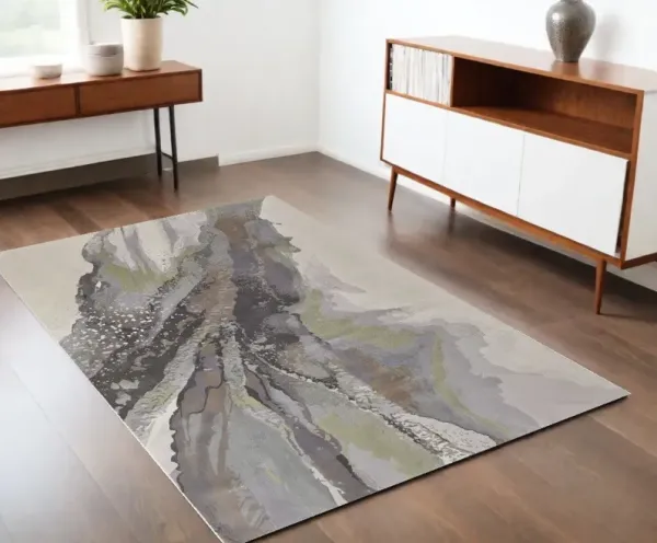 4' x 6' Abstract Power Loom Area Rug - Green And Brown