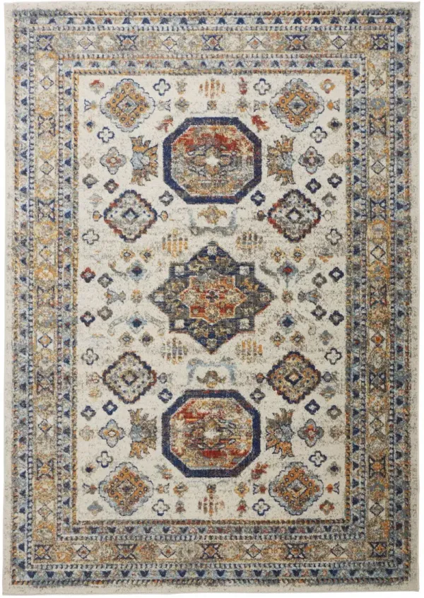 8' x 11' Floral Stain Resistant Area Rug - Ivory Orange And Blue