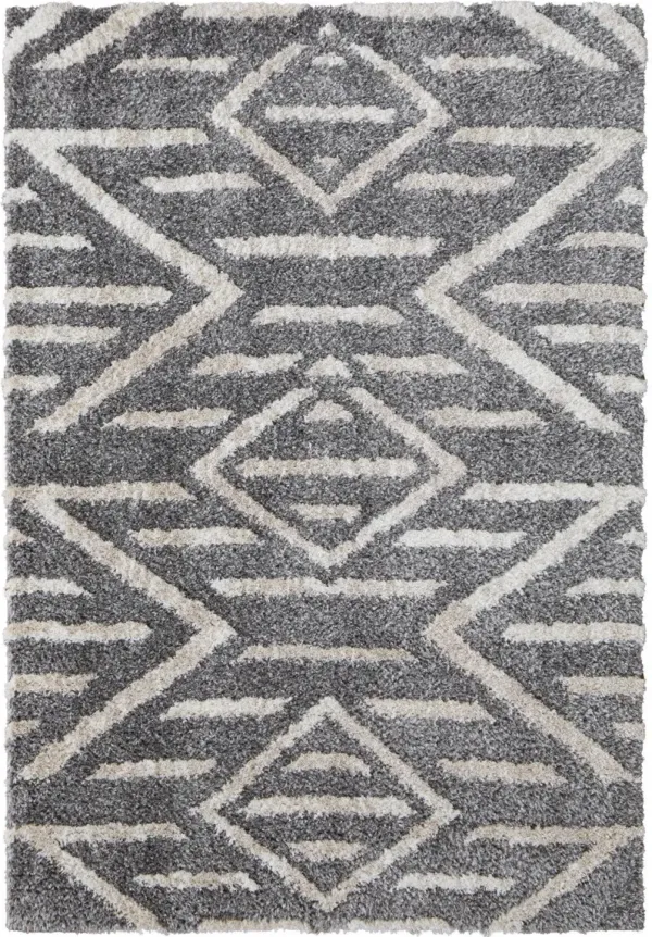9' x 12' Geometric Power Loom Stain Resistant Area Rug - Gray And Ivory