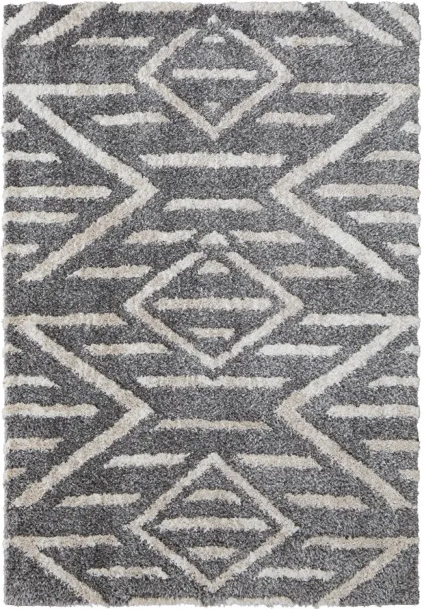 2' x 3' Geometric Power Loom Stain Resistant Area Rug - Gray And Ivory