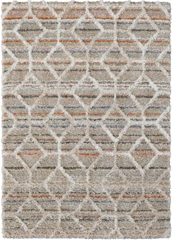 8' x 10' Geometric Power Loom Stain Resistant Area Rug - Tan Taupe And Ivory