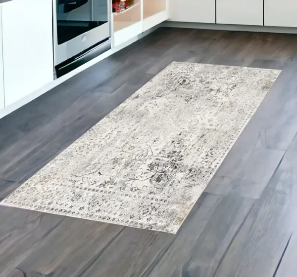 8' Oriental Washable Non Skid Area Rug - Gray