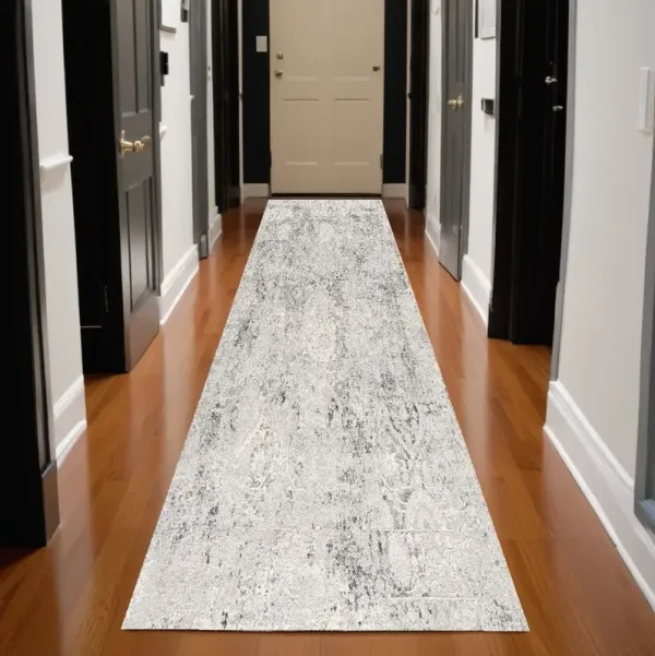 13' Oriental Distressed Runner Rug - Gray And Ivory