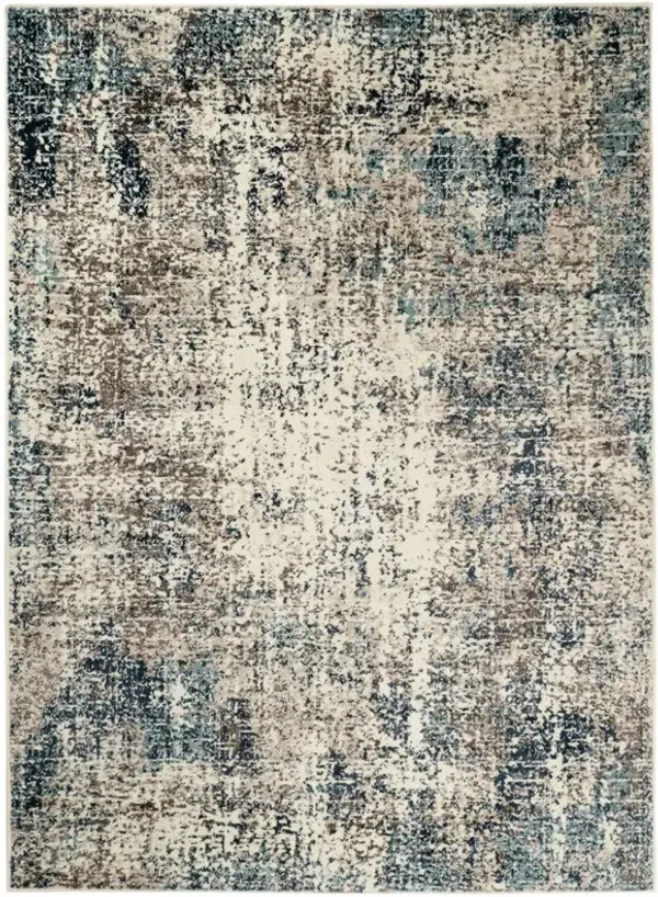 9.3' x 12' Abstract Power Loom Area Rug - Ivory Blue And Gray
