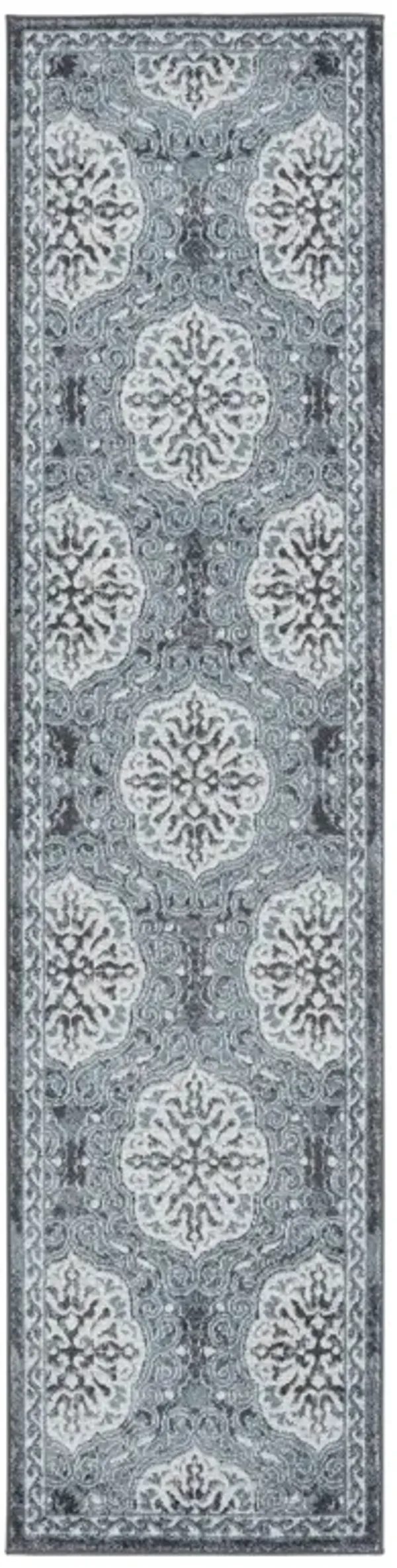 10' Medallion Power Loom Runner Rug - Charcoal And Ivory