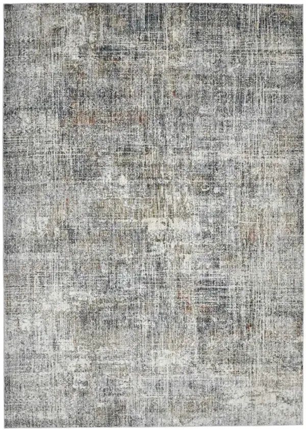 9' x 12' Abstract Power Loom Area Rug - Ivory Gray And Orange