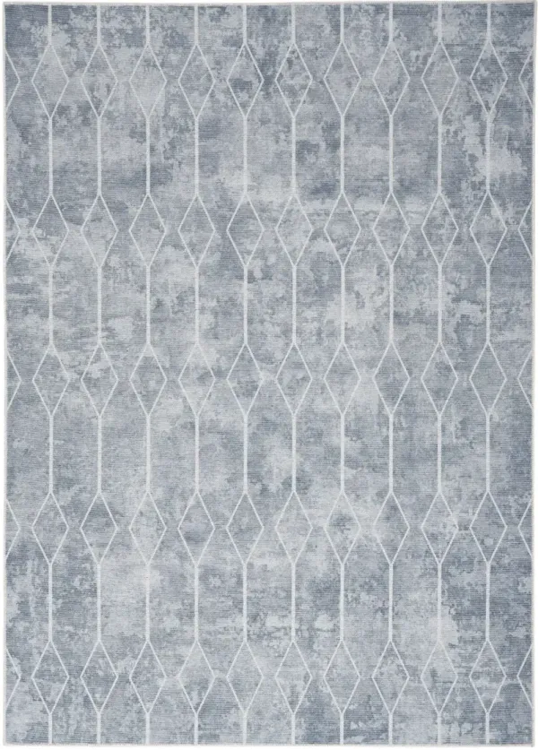 5' x 7' Geometric Power Loom Washable Area Rug - Blue And Gray