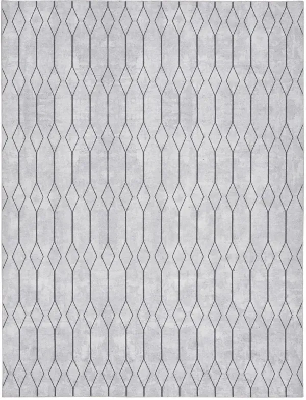 9' x 12' Geometric Power Loom Washable Area Rug - Ivory And Gray