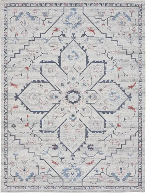 8' x 10' Oriental Power Loom Washable Area Rug - Ivory And Blue