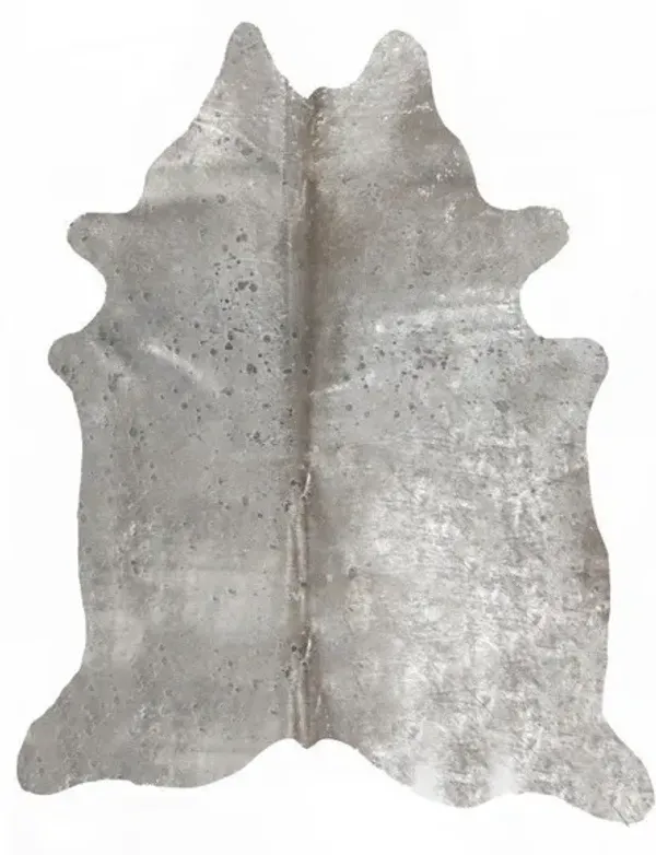 5' x 7' Genuine Cowhide Hand Knotted Area Rug - Gray And Silver