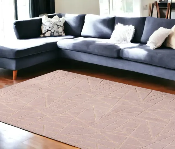 7.5' x 10.5' Faux Fur Abstract Shag Non Skid Area Rug - Pink And Gold