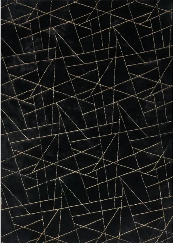 5' x 7' Faux Fur Abstract Shag Non Skid Area Rug - Black And Gold