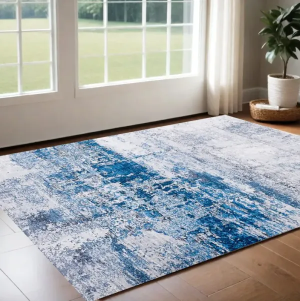 2' x 3' Abstract Shag Printed Washable Non Skid Area Rug - Gray And Blue