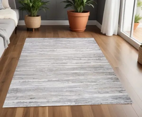 3.9' x 3.9' Abstract Distressed Area Rug - Gray And Beige