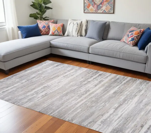 8' x 11' Abstract Worn Faded Area Rug - Beige And Gray