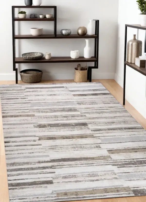 3.9' x 3.9' Abstract Distressed Polyester Area Rug - Beige And Brown
