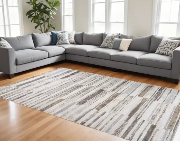 7.9' x 7.9' Modern Abstract Distressed Polyester Area Rug - Beige And Brown