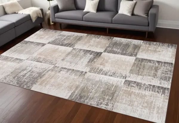 8' x 11' Modern Abstract Distressed Polyester Area Rug - Beige And Brown