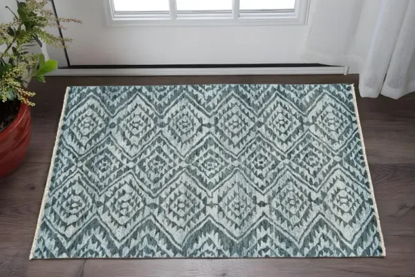 2' x 3' Wool Southwestern Hand Knotted Area Rug - Gray And Blue