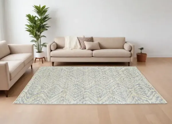 8' x 10' Wool Southwestern Hand Knotted Area Rug - Gray And Ivory