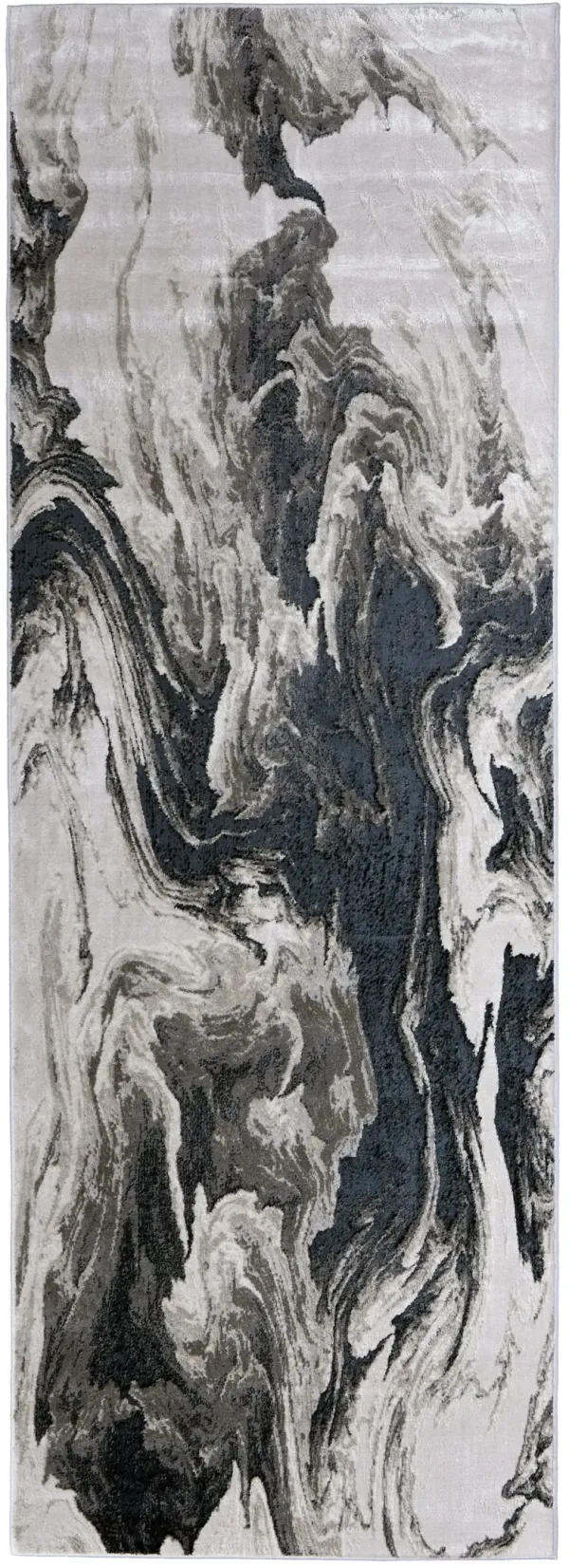 8' Abstract Power Loom Runner Rug - Ivory Black And Taupe