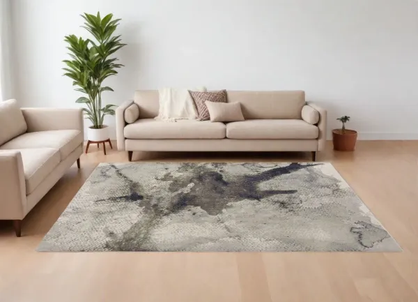 10' x 13' Abstract Power Loom Area Rug - Gray Black And Brown