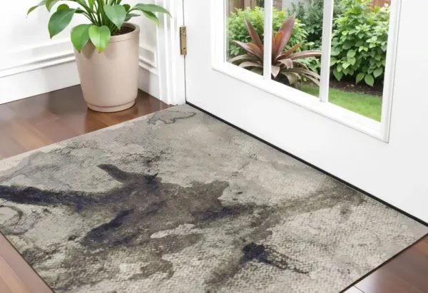 2' x 3' Abstract Power Loom Polypropylene Area Rug - Gray Black And Brown