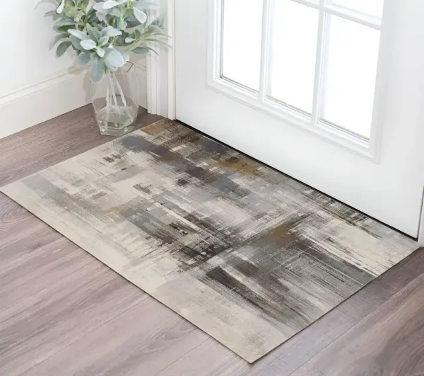 2' x 3' Abstract Power Loom Polypropylene Area Rug - Ivory Gray And Brown