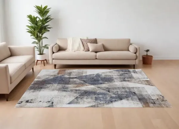 8' x 10' Checkered Power Loom Area Rug - Gray Blue And Ivory