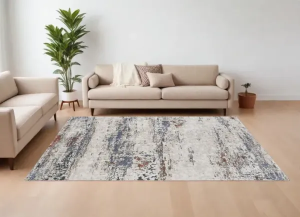 10' x 14' Abstract Power Loom Area Rug - Gray Blue And Ivory