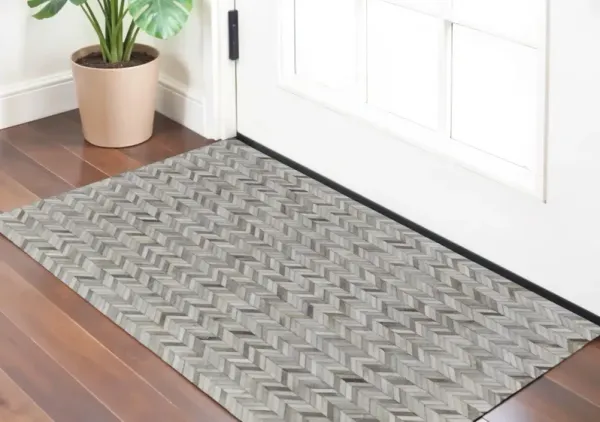 2' x 3' Faux Cowhide Animal Print Power Loom Area Rug - Gray Brown And Ivory