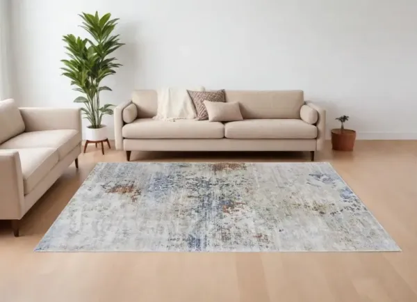 8' x 10' Abstract Power Loom Area Rug - Red Blue And Ivory