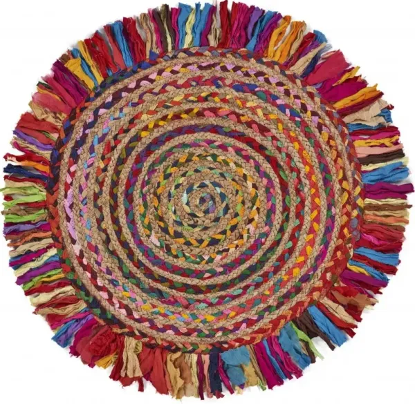 4' Round Hand Woven Jute Area Rug With Fringe - Rainbow Multi
