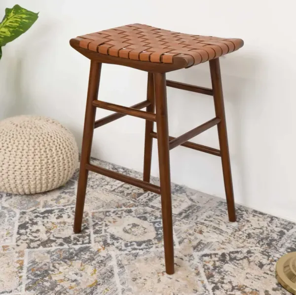 Maya - Genuine Leather Stool - Rustic / Tan