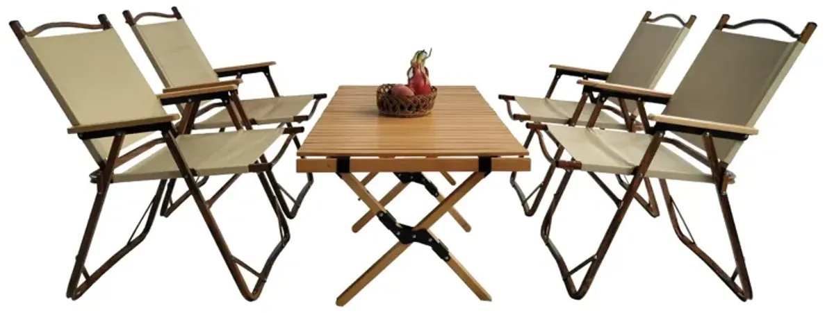 5 Pieces Dining Set, Multi-Function Foldable And Portable, 1 Dining Table & 4 Folding Chairs, Indoor And Outdoor Universal - Natural