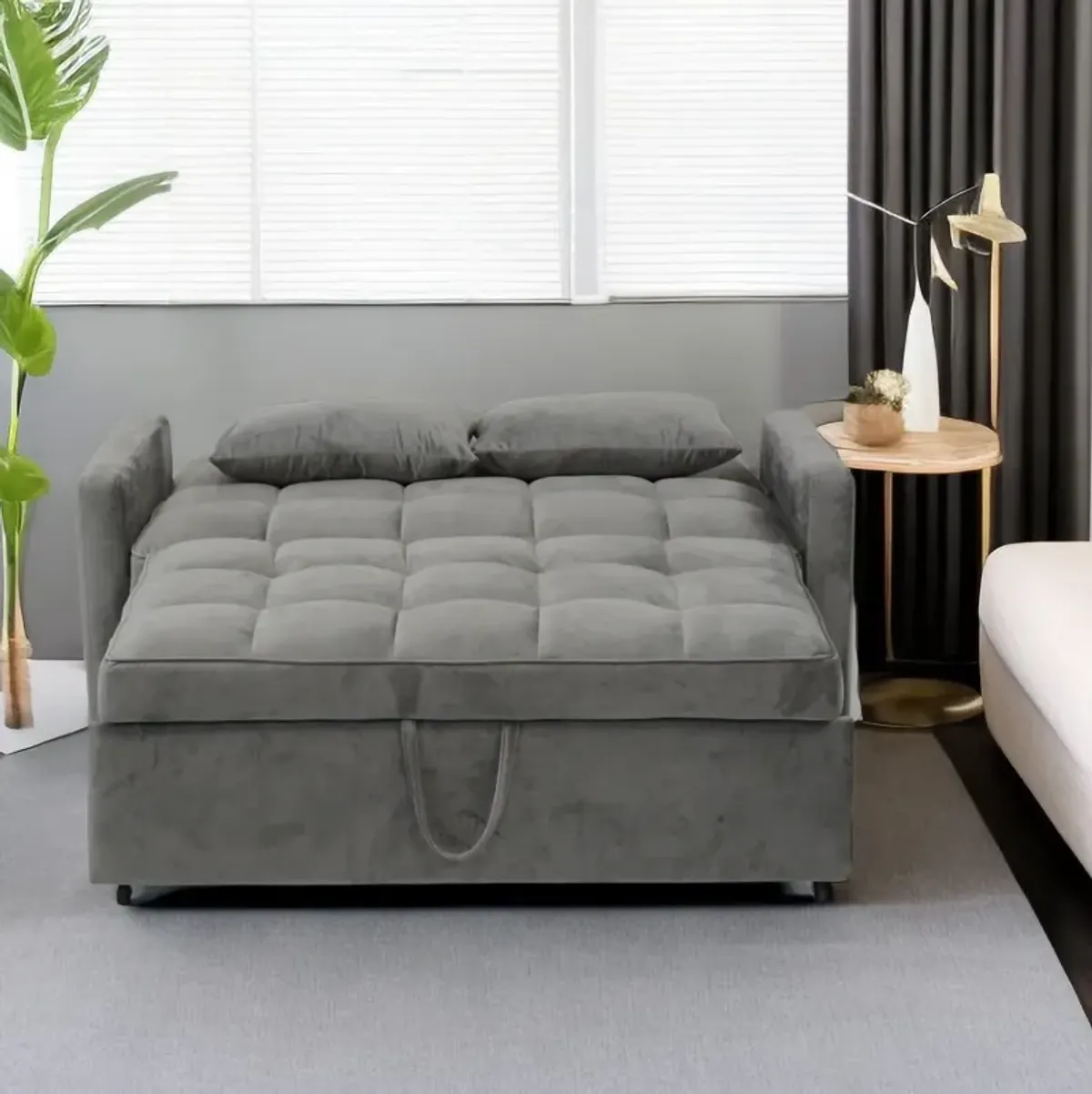 3 In 1 Convertible Sleeper Sofa Bed, Modern Fabric Loveseat Futon Sofa Couch With Pullout Bed, Small Love Seat Lounge Sofa With Reclining Backrest, Furniture For Living Room