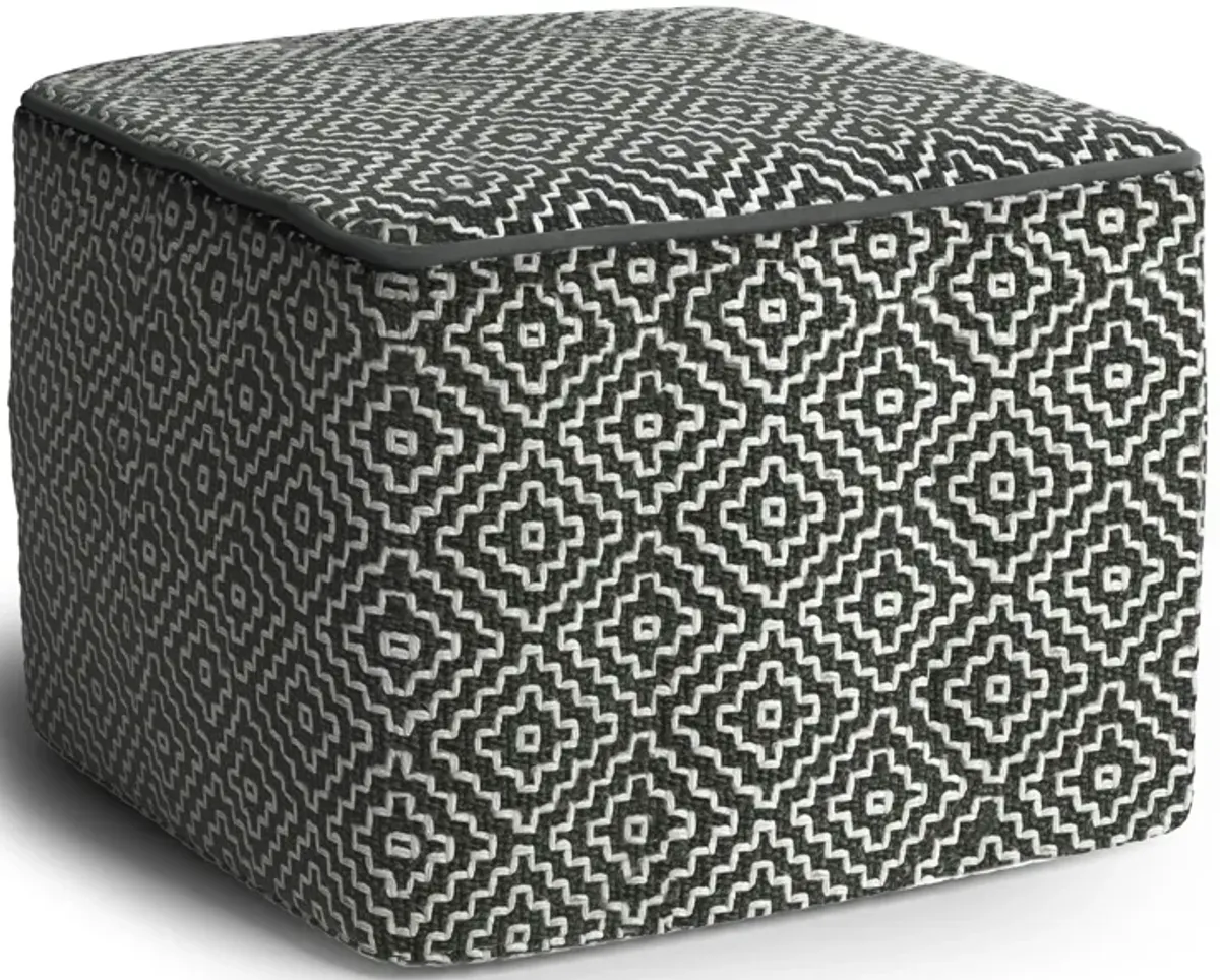 Briella - Square Woven Outdoor / Indoor Pouf - Gray / White