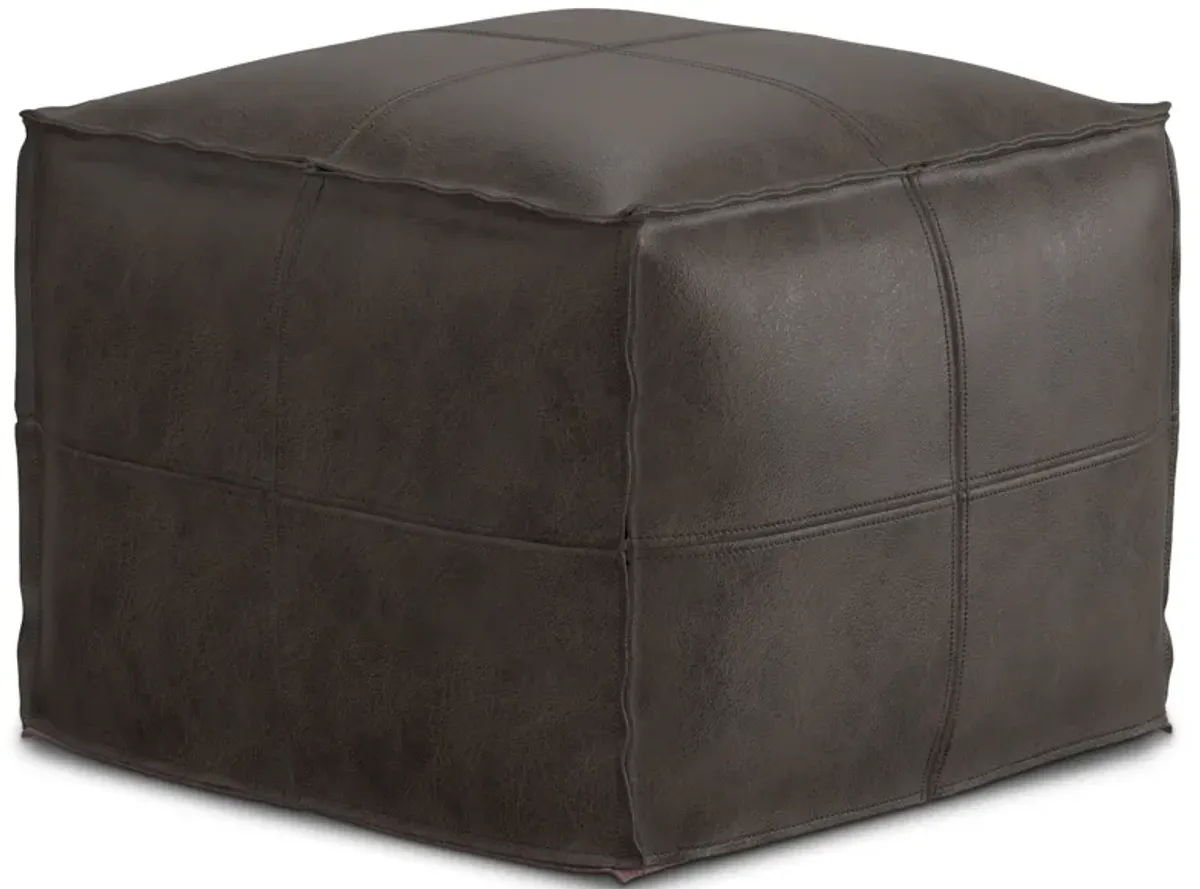 Sheffield - Square Pouf - Distressed Dark Brown