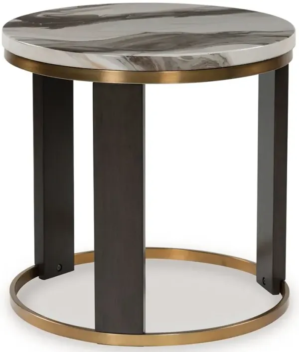 Jazmore - Round End Table - Brown / Brass Finish