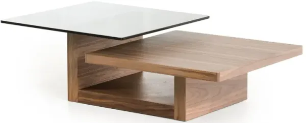 Walnut Veneer And Smoked Glass Coffee Table - Brown