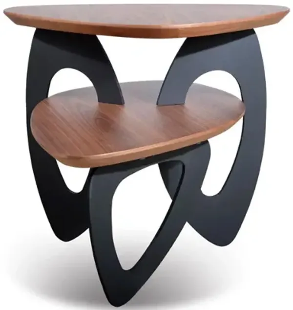 19" Walnut Veneer And Metal End Table - Brown