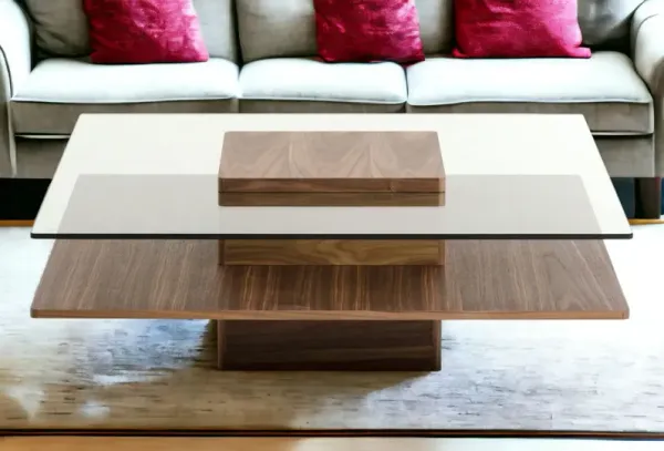 Glass Coffee Table With Shelf - Clear And Brown