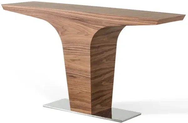 Walnut Veneer And Steel Console Table - Light Brown