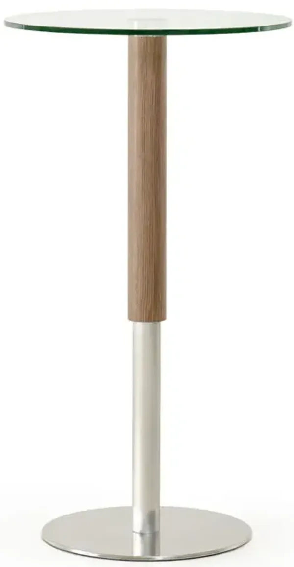 Veneer Glass And Steel Round Bar Table - Brown and White