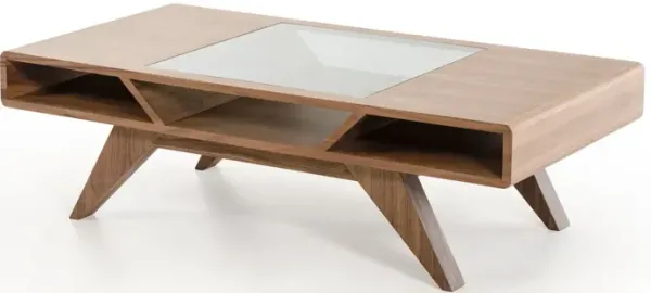 Wood Veneer And Glass Coffee Table - Walnut